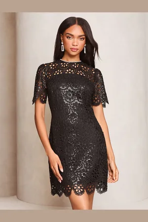 Lipsy London Premium Sequin Lace Mini Shift Dress AU 16
