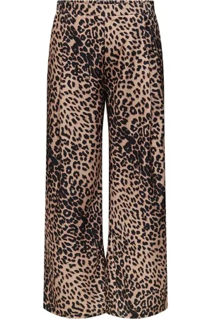 ONLY Brown Leopard Print Wide Trousers AU 28