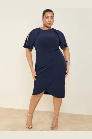 Lipsy London Curve Cape Sleeve Gathered Side Midi Bodycon Dress AU 16