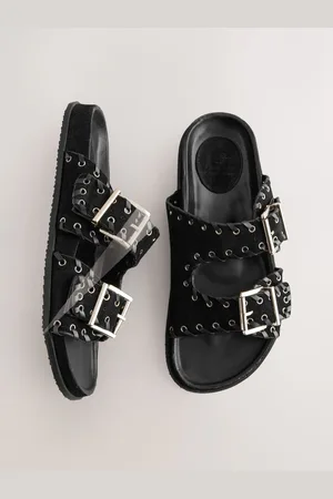 Next Black Suede Double Strap Eyelet Footbed Sandals AU 7 (EU 38)