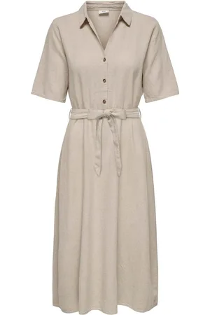 JDY Linen Blend Midi Shirt Dress AU 8