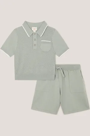 Monsoon Green Knitted 100% Cotton Polo Shirt and Shorts Set 3