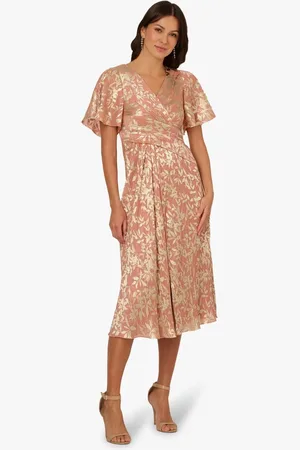 Adrianna Papell Foil Leaf Draped Midi Dress AU 22