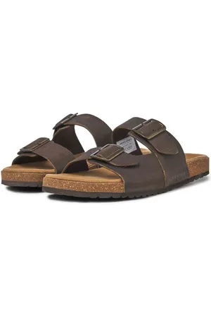 JACK & JONES Brown Leather Buckle Sandals AU 6 (EU 40)
