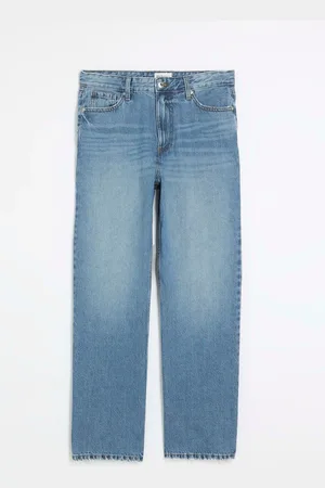 River Island Mid Blue High Waisted Relaxed Straight 100% Cotton Jeans AU 8 R
