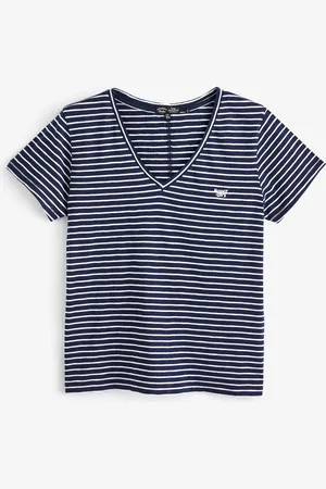 Superdry Navy Stripe Slub Embroidered V-Neck T-Shirt AU 8