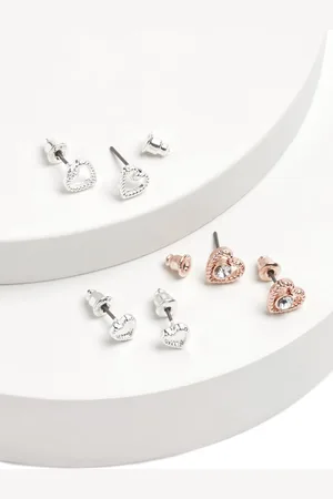 Next Rose Gold Tone/Silver Tone Heart Stud Earrings 3 Pack One