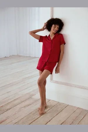 Chelsea Peers Red Satin Lace Trim Short Pyjamas Set AU 16