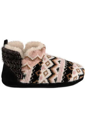 Totes Black Ladies Fairisle Knit Short Boot Slippers AU 9.5 (EU 42)