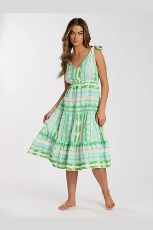 South Beach Jacquard Tie Shoulder 100% Cotton Midi Dress AU 12