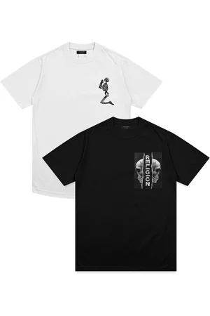 Religion Black/White Watercolour Skull Graphic & Classic Core 100% Cotton T-Shirts 2 Pack M