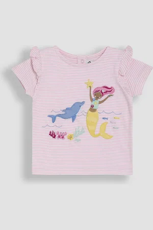 JoJo Maman Bébé Pink Mermaid Appliqué Frill Shoulder T-Shirt 2