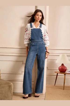 Love & Roses Mid Wash Blue Scallop Edge Denim Dungarees AU 16