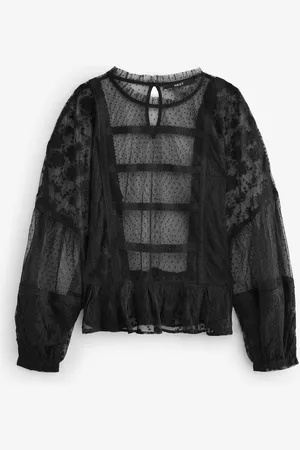 Next Black Sheer Lace High Neck Blouse AU 14