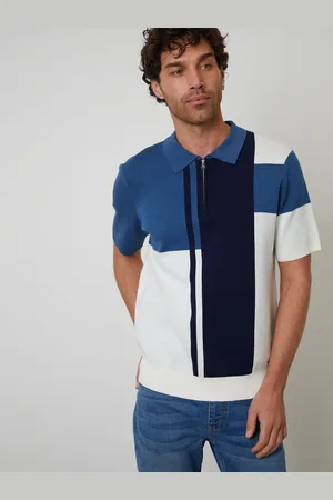 Threadbare Colourblock Quarter Zip Knitted Polo Shirt small