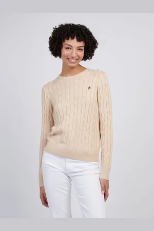 U.S. Polo Assn. U. S. Polo Assn Natural Womens Viscose Blend Crew Neck Cable Jumper XS