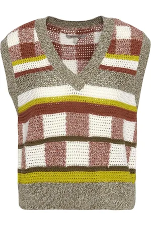 Barbour Grey/White Maddie Sleeveless Knitted 100% Cotton Vest AU 14