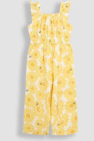JoJo Maman Bébé Yellow Sunflower Print Seersucker Frill Sleeve Jumpsuit 1.5