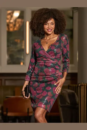 Sosandar Floral Print Sequin Ruffle Detail Mini Dress AU 10