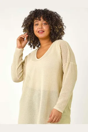 Roman Natural Curve Textured Knit V-Neck Tunic 20