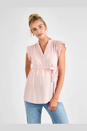 JoJo Maman Bébé Rose Maternity Frill Sleeve Textured 100% Cotton Blouse L