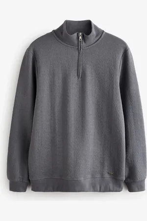 Threadbare Grey Jacquard Textured Quarter Zip Sweatshirt L
