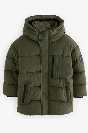 Next Khaki Green Utility Fleece Lined Hooded Padded Puffer Coat (3-16yrs) 11 Years (146cm)