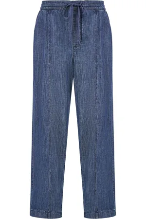 Yumi Blue Relaxed Fit Chambray Wide Leg 100% Cotton Trousers AU 10