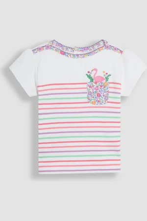 JoJo Maman Bébé Coral Pink Flamingo Appliqué Pocket Breton T-Shirt 4