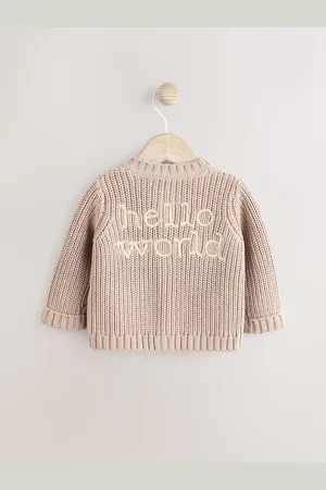 Next Hello World Neutral Chunky Knitted Embroidered Baby Cardigan 9