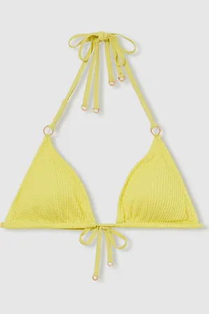 Reiss Lemon Yellow Wynee Crinkle Triangle Bikini Top AU 10