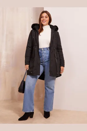 Friends Like These Black Curve Faux Fur Hood Parka Coat AU 22