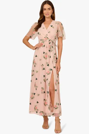 Adrianna Papell Embroidered Flutter Dress M