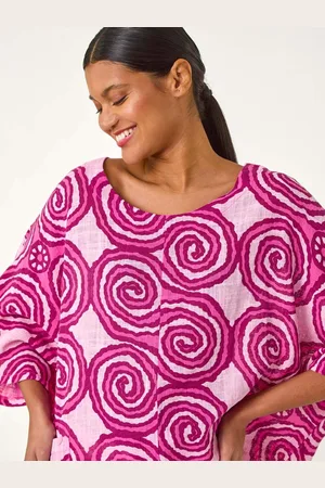 Roman Pink 100% Cotton Spiral Print Asymmetric Tunic Top M