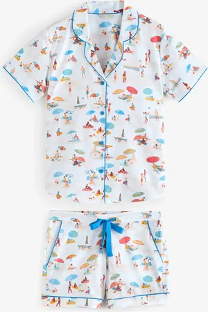 Cyberjammies Cream Sandy Beachscape Print Shorty Set AU 14