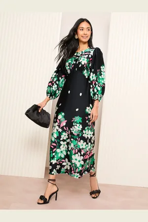 Friends Like These Petite Satin 3/4 Puff Sleeve Midi Dress AU 12