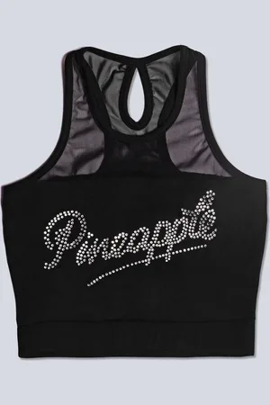 Pineapple Black Logo Mesh Panel Girls Crop Top 11