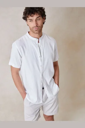 Threadbare Grandad Collar Linen Blend Short Sleeve Shirt S