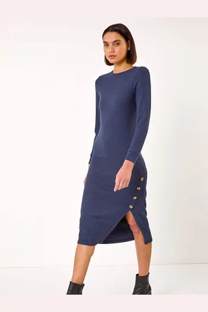 Roman Ribbed Button Detail Midi Dress AU 20