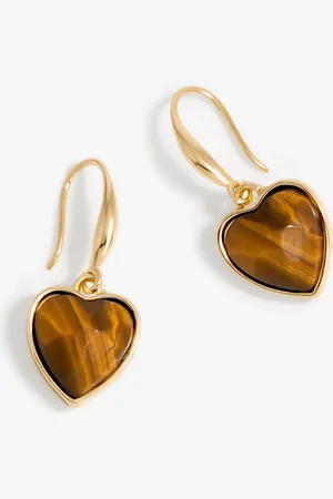 Jon Richard Gold Tone Tigers Eye Heart Drop Earrings one