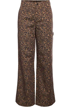 Noisy May Brown Leopard Print Straight Leg Jeans AU 10