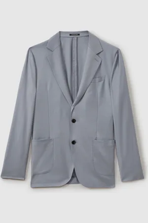 Reiss Airforce Blue Azure Wool Blend Single Breasted Blazer with Silk 44