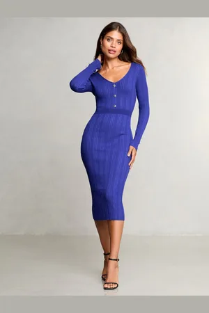 Lipsy London Knitted Cable Ribbed Detail Bodycon Midi Dress AU 10