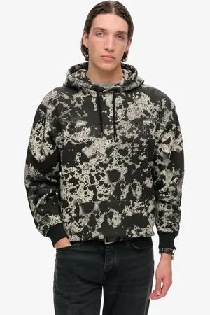 Superdry Texture Print Black Utility Camo Logo Loose Hoodie M