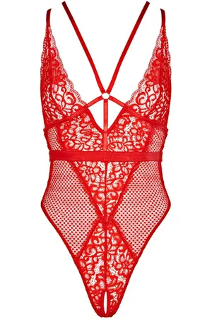 Ann Summers Red The Obsession Floral Print Lace Body L