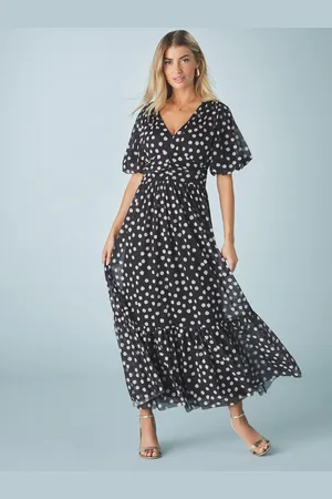 Next Mesh Pleated Puff Sleeve Waist Detail Occasion Midi Dress AU 26