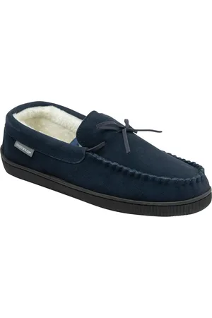 Dunlop Blue Mens Faux Fur Lined Leather Moccasin Slippers AU 12 (EU 46)