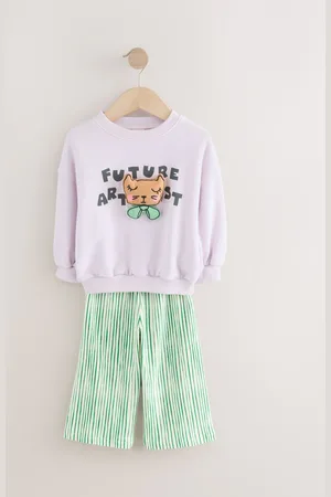 Next Green Stripe Sweatshirt and Printed 100% Cotton Wide Leg Joggers Set (3mths-7yrs) 1.5