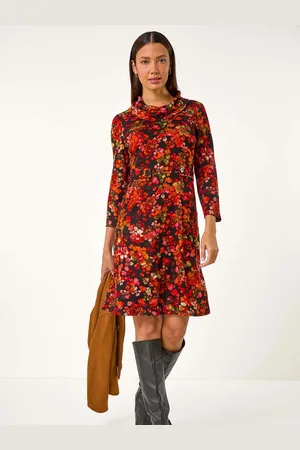 Roman Leaf Print Cowl Neck Tab Detail Dress AU 16