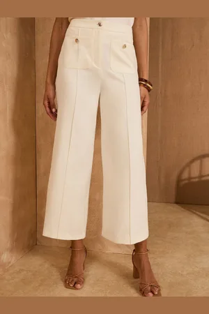 Love & Roses White Cleo Relaxed Wide Leg Crop Trousers AU 22